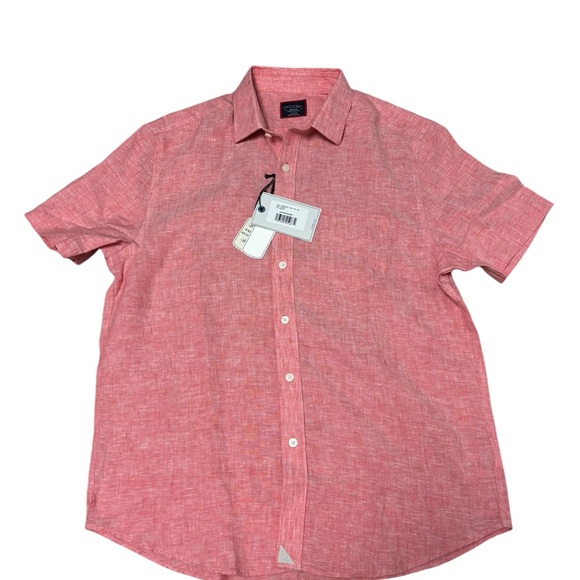 NWT Sz Medium UNTUCKit Red Linen Cameron Style Short Sleeve Shirt - Picture 2 of 7